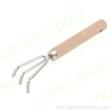 Висококвалитетна дрвена рачка со алатка за додатоци за градина со три-заби за гребло